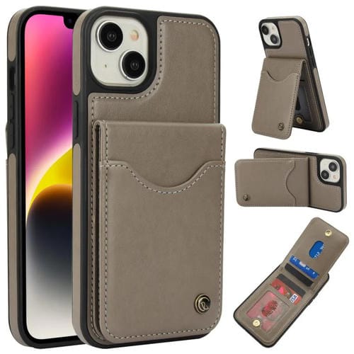Funda para iPhone 14/13 Awquer Cuero Tapa Vertical Tarjetas Soporte (Gris)
