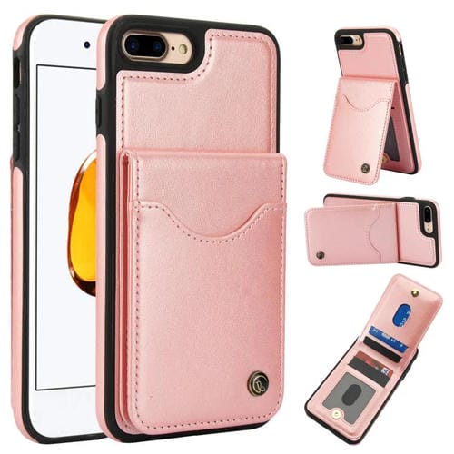 Funda para iPhone 7 Plus/8 Plus Awquer Cuero con Tapa Vertical para Tarjetas y Soporte (Oro Rosa)