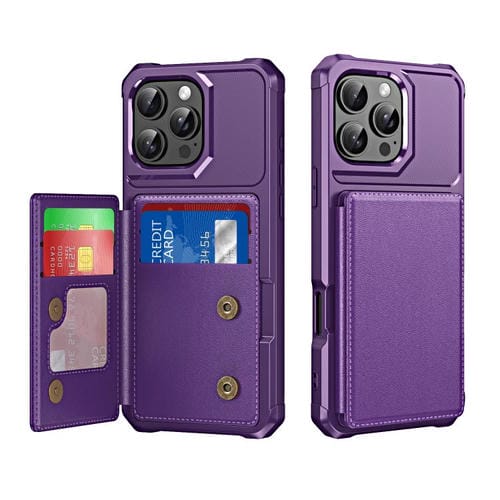 Funda de Cuero con Tapa Horizontal para iPhone 16 Pro Max con Tarjetero (Morado)