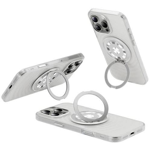 Funda para Teléfono iPhone 16 Pro Max con Soporte Magsafe y Diseño de Ondas (Transparente y Blanca)