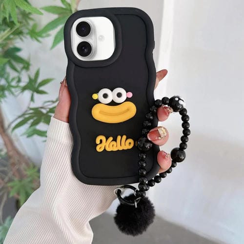 Funda TPU con Forma de Boca de Salchicha y Cadena de Cuentas para iPhone 16 (Negra)