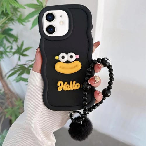 Funda TPU iPhone 11 Forma Boca de Salchicha Cadena de Cuentas (Negra)