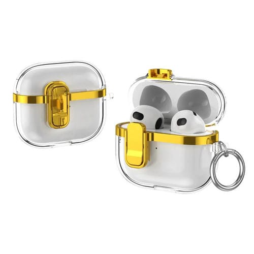 Estuche para Auriculares Inalámbricos Airpods 3 Galvanoplastia Transparente Cierre de Seguridad (Dorado)