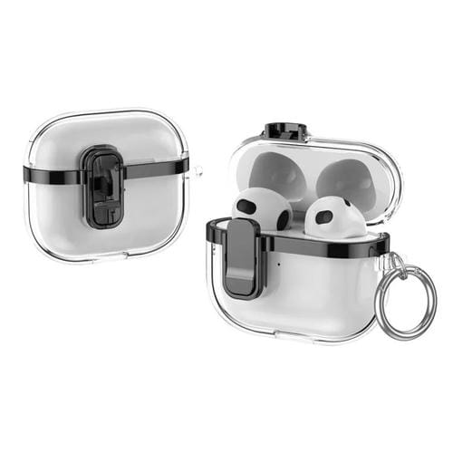 Estuche para Auriculares Inalámbricos Airpods 3 Galvanoplastia Transparente Cierre de Seguridad (Negro)