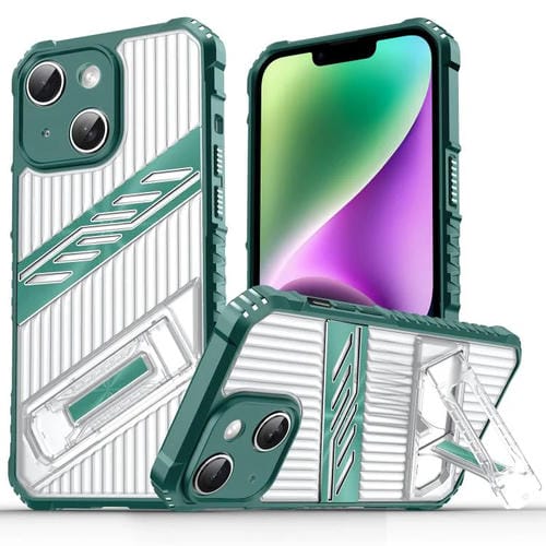 Funda Híbrida TPU para iPhone 14 con Soporte para PC (Verde Oscuro)