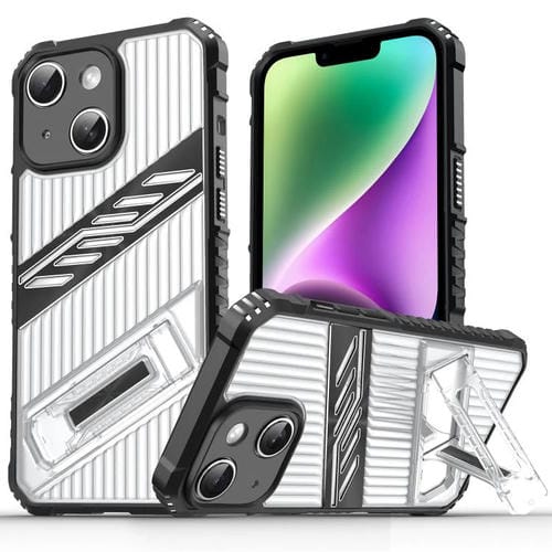Funda híbrida TPU para iPhone 14 con soporte para PC (Negro Transparente)