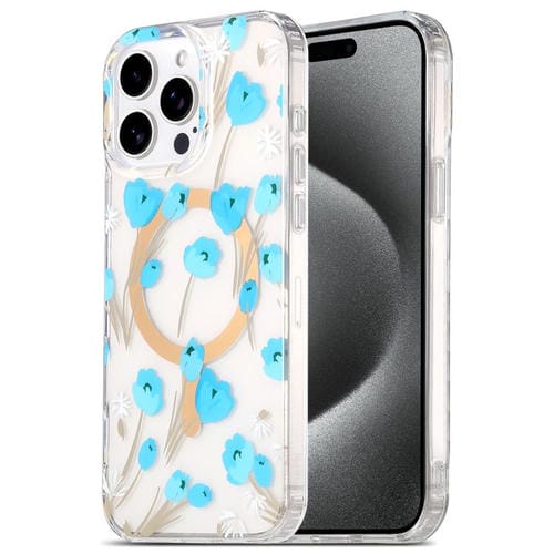Funda para Teléfono iPhone 15 Pro con Laminado de Doble Cara Imd Magsafe (Flores Azules)