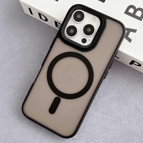 Funda híbrida TPU y PC con marco de Lente de diamante para iPhone 16 Pro Max Magsafe (Negra)