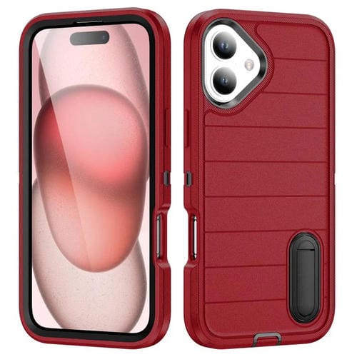 Funda de Silicona y PC Defender Gen2 para iPhone 16 Plus con Soporte (Rojo y Negro)