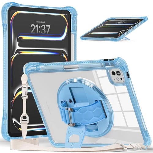 Funda Híbrida TPU para iPad Pro 11 (2024) con Soporte Giratorio y Agarre (Azul Claro)