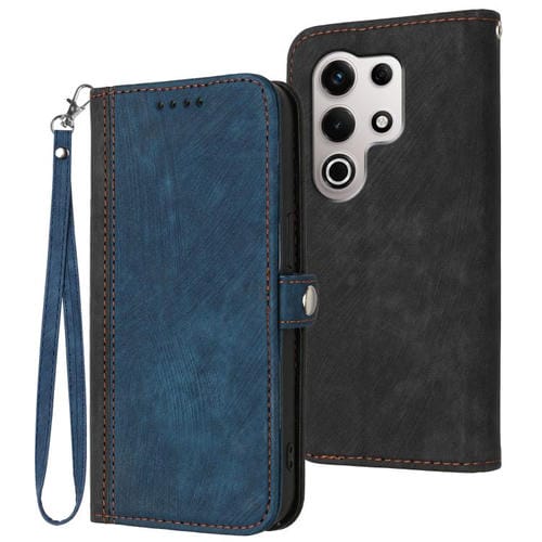 Funda de Cuero para Itel S25 Ultra con Correa de Mano y Hebilla Lateral Doble Plegable (Azul Real)