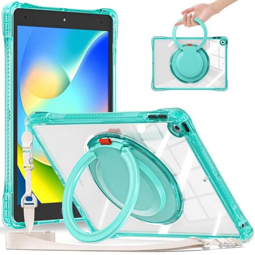 Funda Híbrida TPU para iPad 10.2 2021/2020/2019 con Asa Anillo Giratorio (Verde Claro)