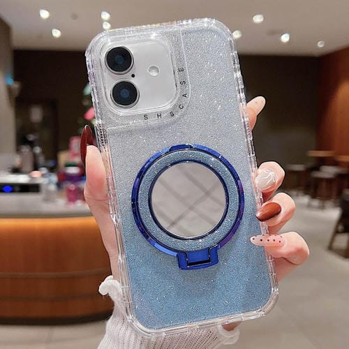 Funda para Teléfono Magsafe con Soporte Espejo y Purpurina para iPhone 16 (Azul)