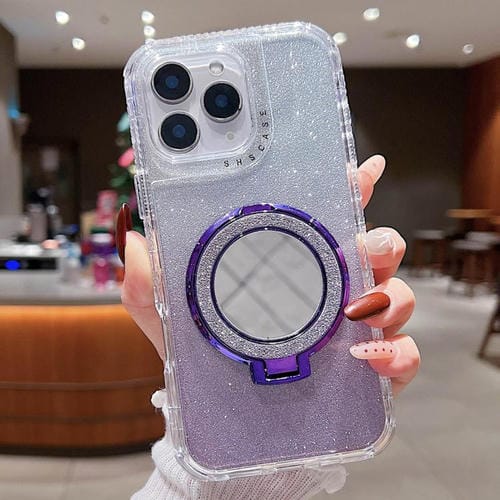 Estuche para Teléfono Magsafe iPhone 11 Pro Max Soporte Espejo Purpurina (Morado)