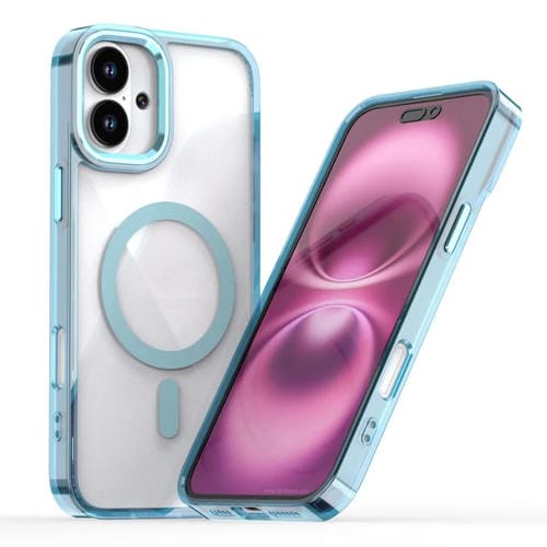 Funda magnética transparente MagSafe para iPhone 16 Plus (azul)