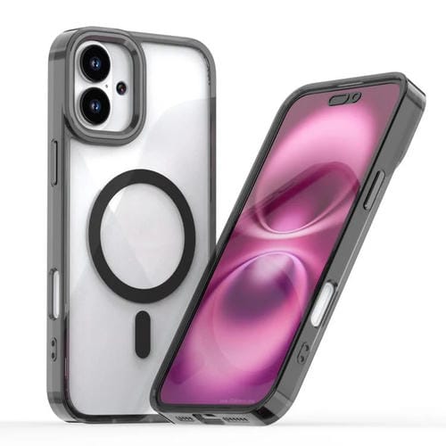 Funda magnética transparente MagSafe para iPhone 16 Plus (negra)
