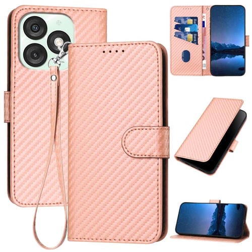 Funda de Cuero con Hebilla de Fibra de Carbono para Teléfono Itel A50 Yx0070 con Cordón (Rosa)