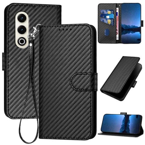 Funda de Cuero con Hebilla de Fibra de Carbono para Teléfono Itel S25 Yx0070 con Cordón (Negro)