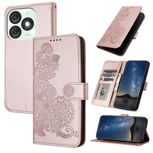 Funda de Cuero con Tapa para Teléfono Itel A50 Diseño Flor de Datura (Oro Rosa)