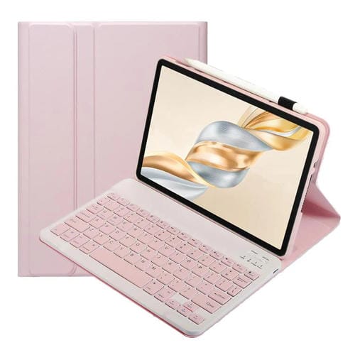Funda de Cuero para Honor Pad X9 Pro 11.5 con Teclado Bluetooth Desmontable (Rosa y Blanco)
