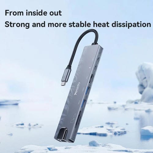 Estación de Acoplamiento Adaptador Hub Multifuncional Tipo C 3.1 8 en 1 Yesido HB27 (Gris Oscuro)