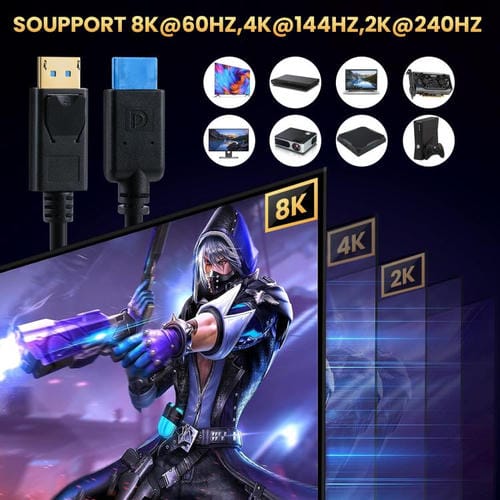 Cable de Conexión Macho a Macho DisplayPort 8K DP1.4 para Pruebas de Dispositivos, 0,3 m