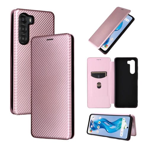Funda de Cuero con Tapa y Fibra de Carbono para ZTE Nubia S 5G A403Zt (Rosa)