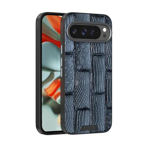 Funda de Cuero Genuino con Micrograbado Abeel Beast Pattern 6D para Google Pixel 9/9 Pro (Azul)