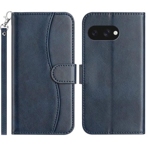 Funda de Cuero con Doble Pliegue en Forma de S para Google Pixel 9A (Azul Marino)