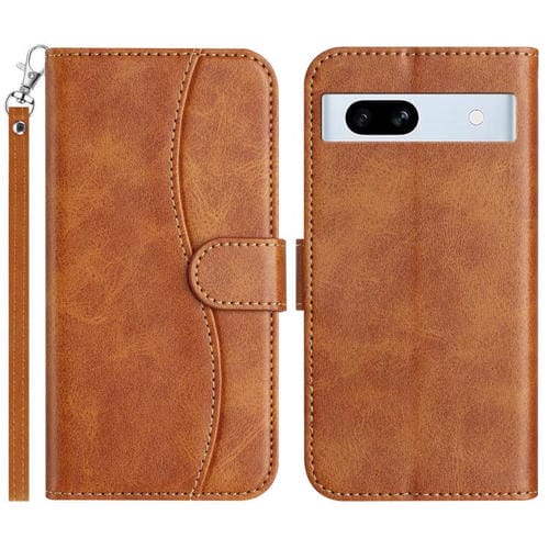 Funda de Cuero con Doble Pliegue en S para Google Pixel 7A (Marrón)