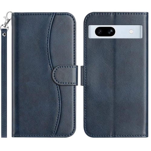 Funda de Cuero con Doble Pliegue en Forma de S para Google Pixel 7A (Azul Marino)