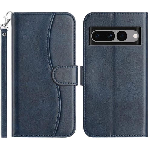 Funda de Cuero con Doble Pliegue en Forma de S para Google Pixel 7 Pro (Azul Marino)