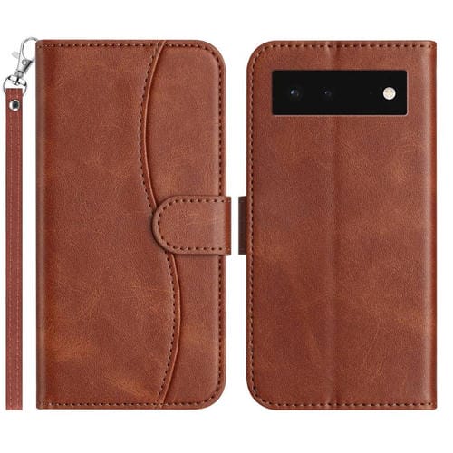 Funda de Cuero con Doble Pliegue en Forma de S para Google Pixel 6 (Café)