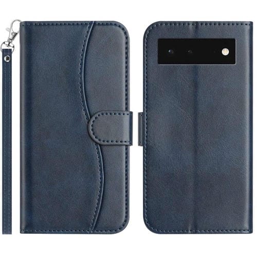 Funda de Cuero con Doble Pliegue en Forma de S para Google Pixel 6 (Azul Marino)