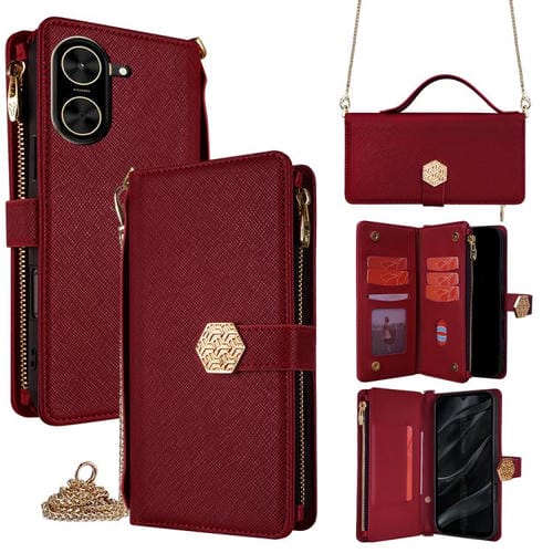 Funda de cuero con textura cruzada y asa cruzada para Redmi A5 4G (171,7 mm) (Rojo)