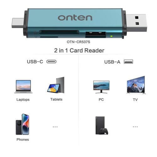 Adaptador Onten Otn-Cr537S 5 en 1 Tipo-C a USB con Lector de Tarjetas Micro SD/TF (Verde Pino)