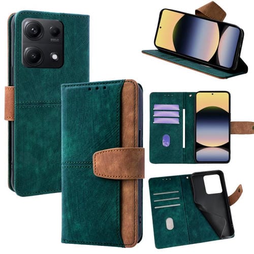 Funda de cuero con costuras de color y bloqueo RFID para Redmi Note 14S 4G (verde)