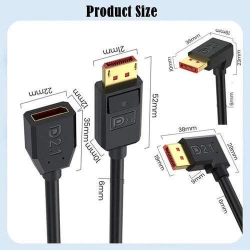 Cable Adaptador Extensión Displayport DP2.1 a DP2.1 52 Gbps 16K 30 Hz 1,2 m (Negro)