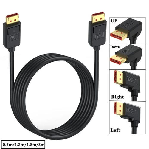 Cable Adaptador Extensión DisplayPort DP2.1 a DP2.1 Codo Superior 52 Gbps 16K 30 Hz 3 m (Negro)