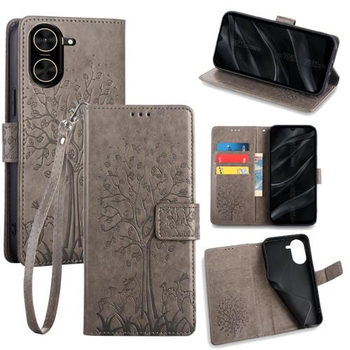 Funda de piel con relieve de árbol y ciervo para Redmi A5 4G (171,7 mm, gris)