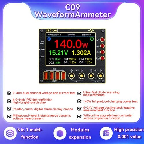 Digital Ammeter Waveform I2C C09 Load Detection and Voltage Measurement with Expansion Board