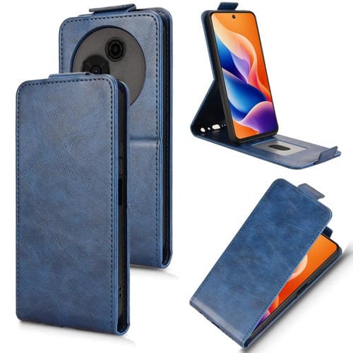 Funda magnética vertical de cuero con hebilla para TCL 605 (azul)