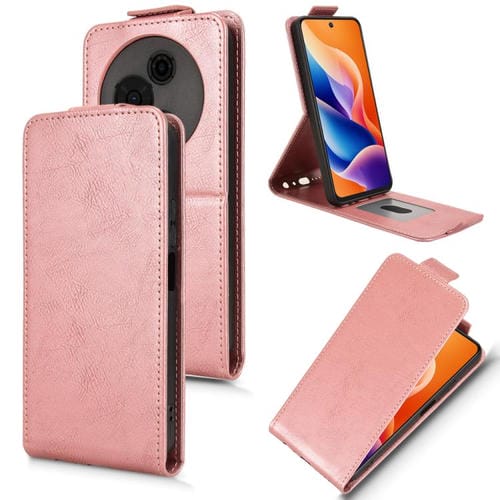 Funda magnética de cuero con tapa vertical y hebilla para TCL 605 (oro rosa)