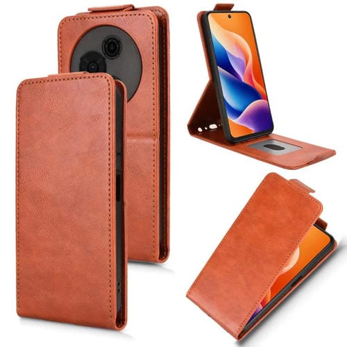 Funda magnética de cuero con tapa vertical y hebilla para TCL 605 (marrón)
