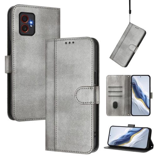 Funda de cuero retro con hebilla y empalme de línea para Samsung Galaxy Xcover7 Pro (gris)