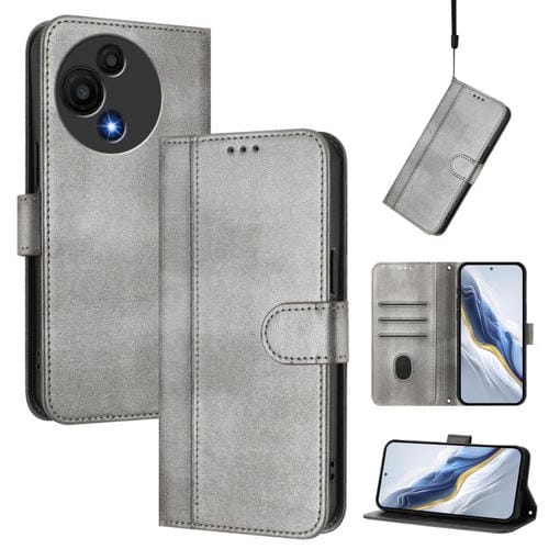 Funda de cuero retro con hebilla para TCL 605/60 SE (gris)