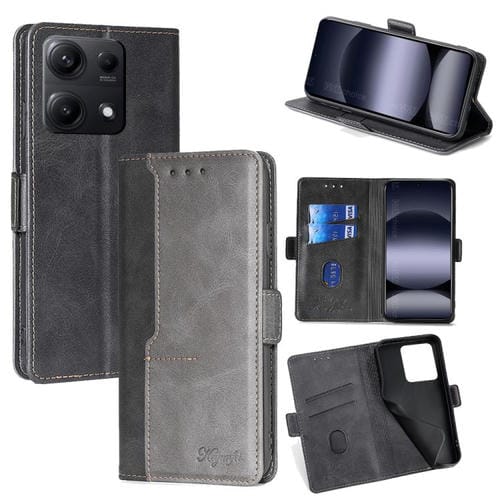 Funda de cuero con hebilla lateral en color de contraste para Redmi Note 14S 4G (negro y gris)