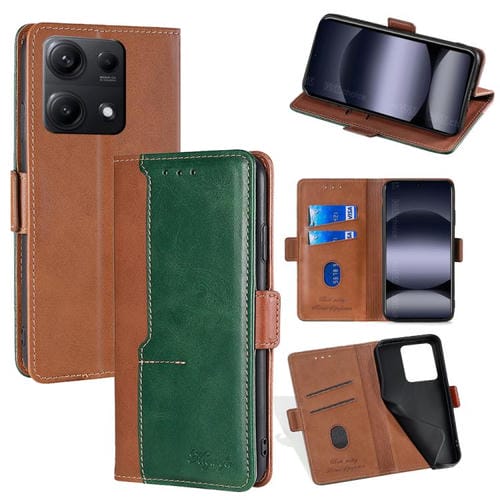 Funda de cuero con hebilla lateral en color de contraste para Redmi Note 14S 4G (marrón claro y verde)