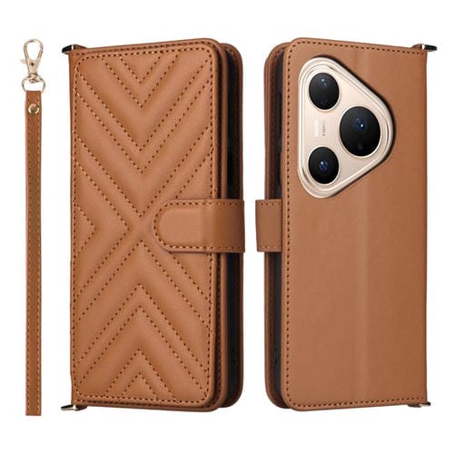 Funda de cuero multifuncional para Huawei Pura 80 Pro 5G / 80 Pro+ 5G con 6 ranuras para tarjetas y correa para la muñeca (marrón)