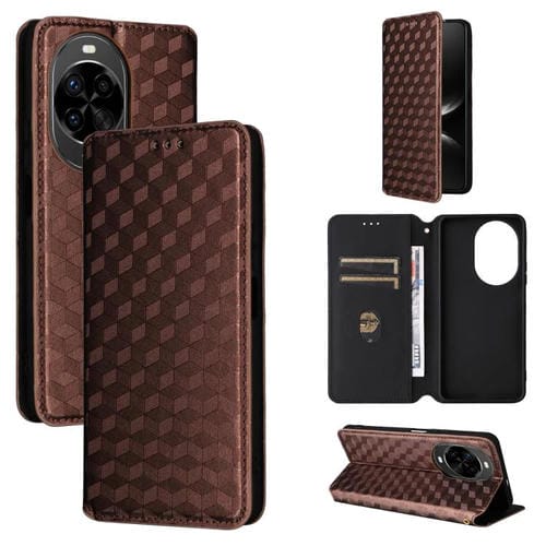 Funda de cuero con tapa y textura de cuadrícula cúbica para Huawei Nova 14 Pro 5G (marrón)